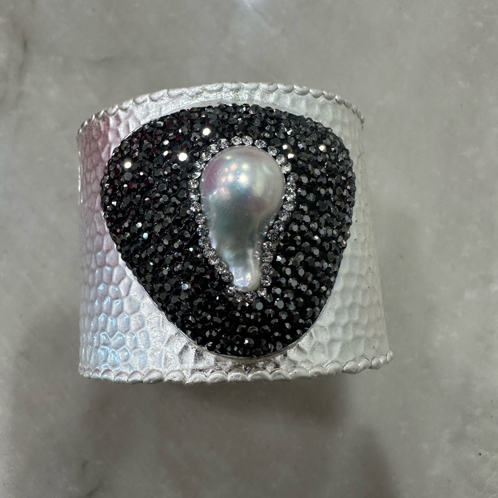 Elegant Silver and Black Cuff Bracelet